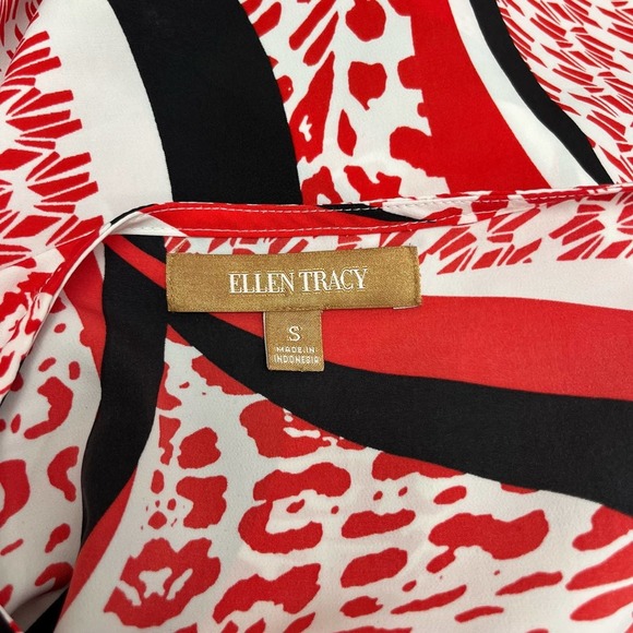 Ellen Tracy Red Black Animal Print Long Sleeve Top Small - Picture 2 of 5